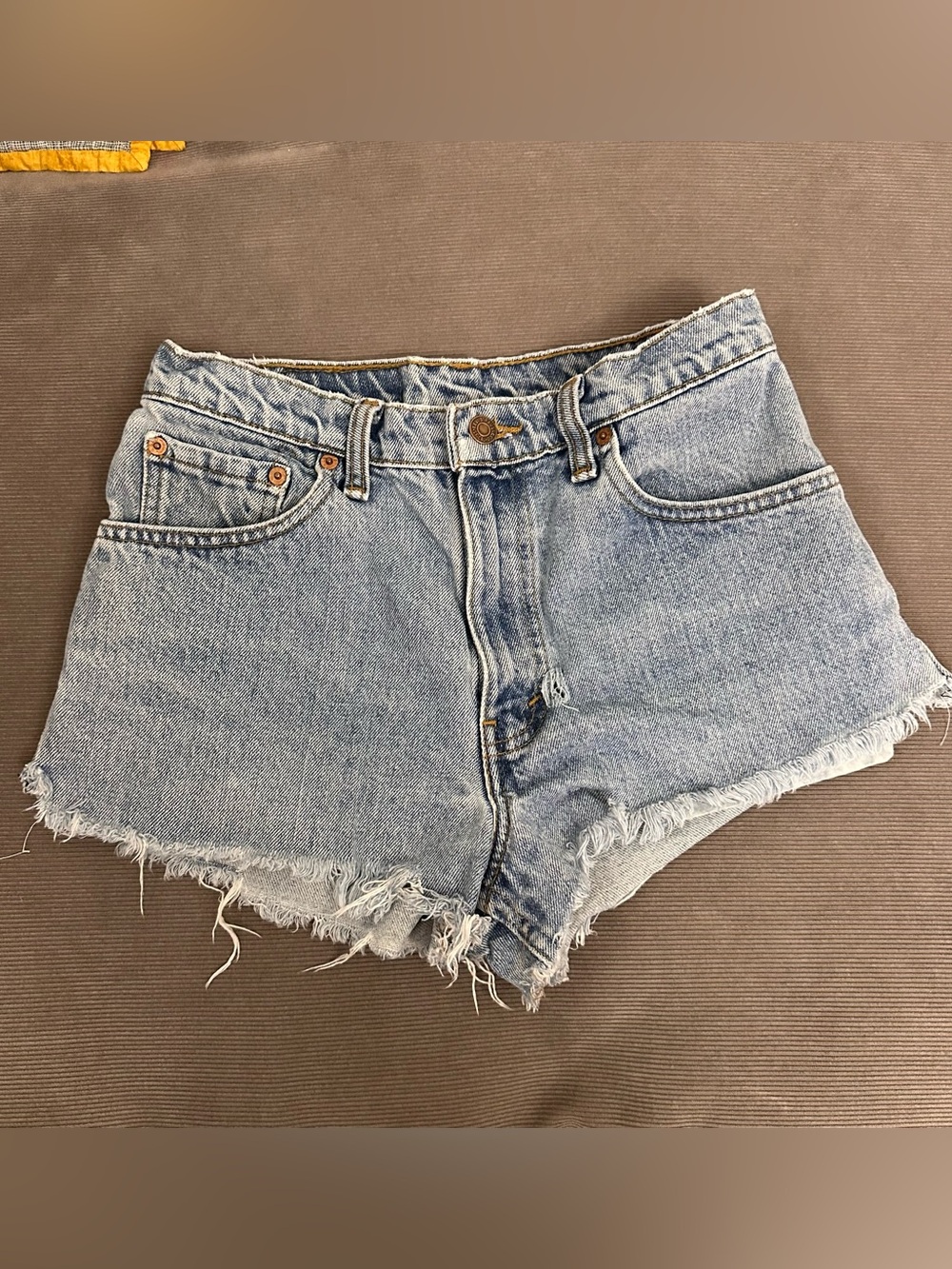 Levi's Light Blue High-Rise Frayed Hem Denim Shorts